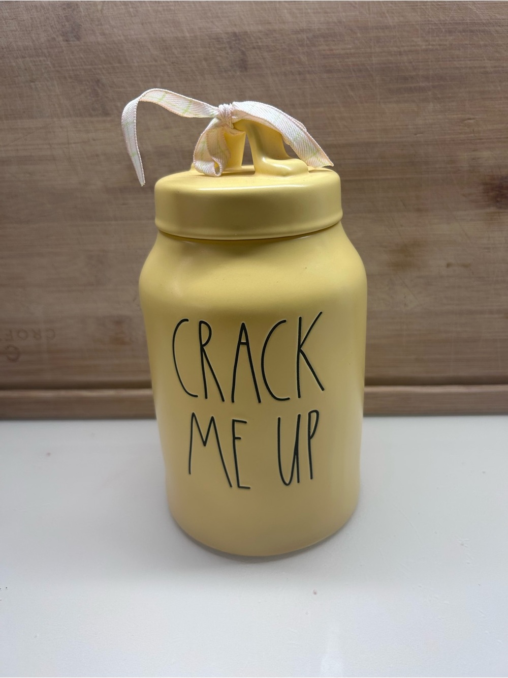Rae Dunn Yellow "Crack Me Up" Jar Canister